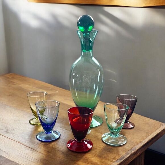 Château Orleans Multi Color Glass Cordial Decanter with Stopper Set - Picture 1 of 16
